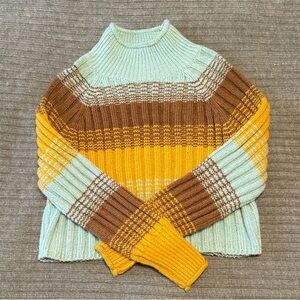 BDG Mint, Yellow, and Brown Striped Turtleneck Sweater